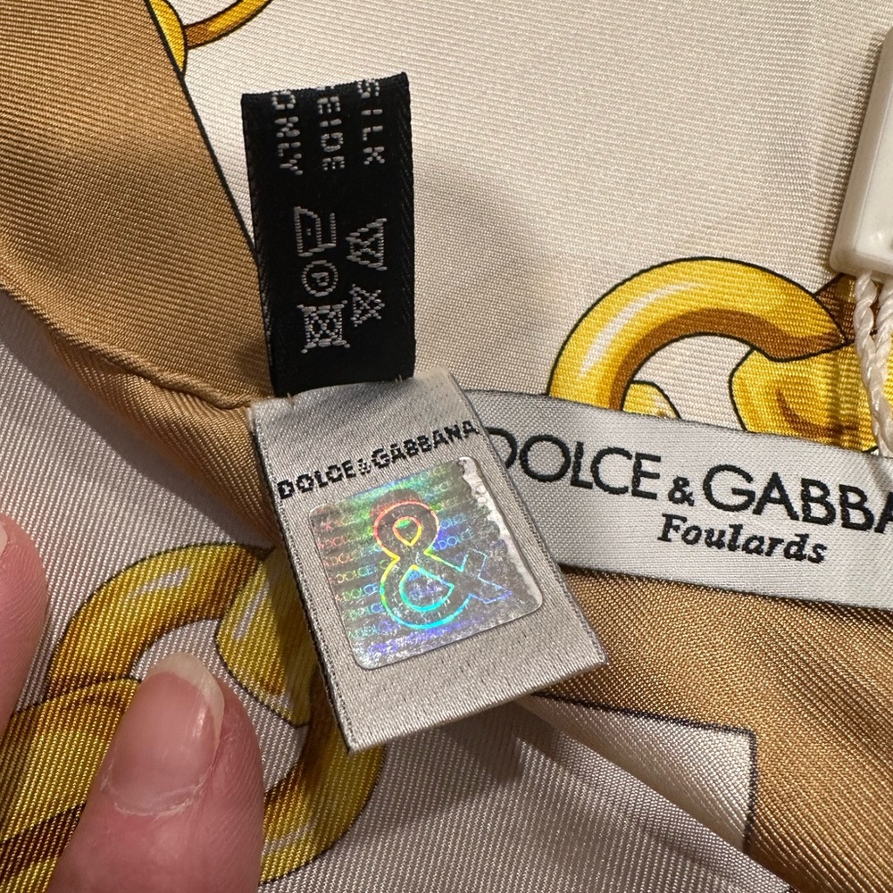 Dolce & Gabbana Cream and Gold Chain-Print Silk Scarf